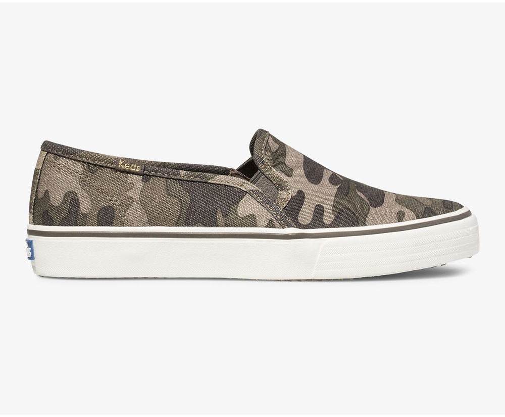 Slip On Γυναικεια - Keds Washable Double Decker Camo - Ελιά - ZJXEU2306